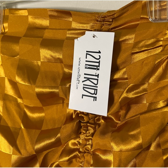 12th Tribe Women’s Gold Checkered Mini Skirt - Picture 3 of 4